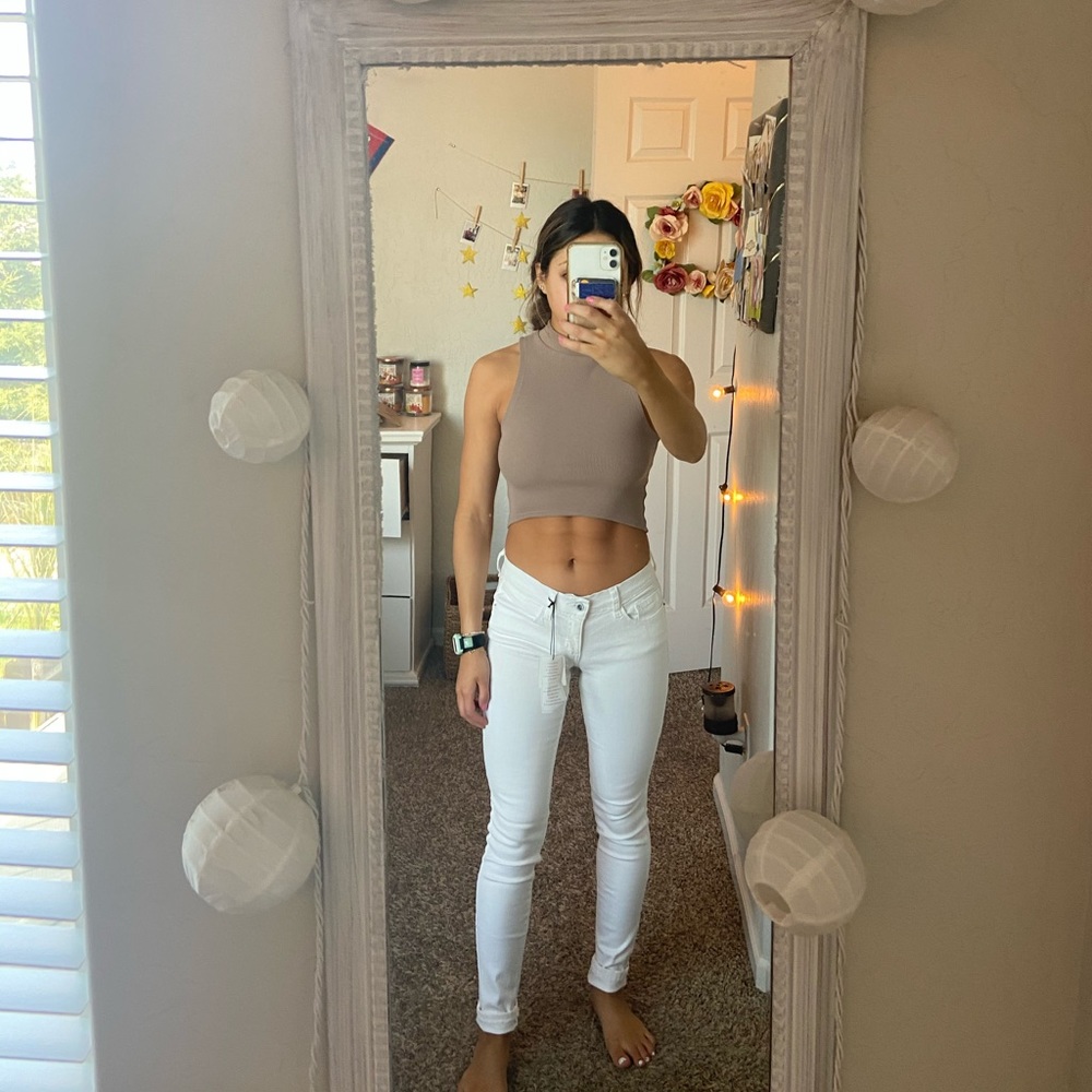 low rise white jeans